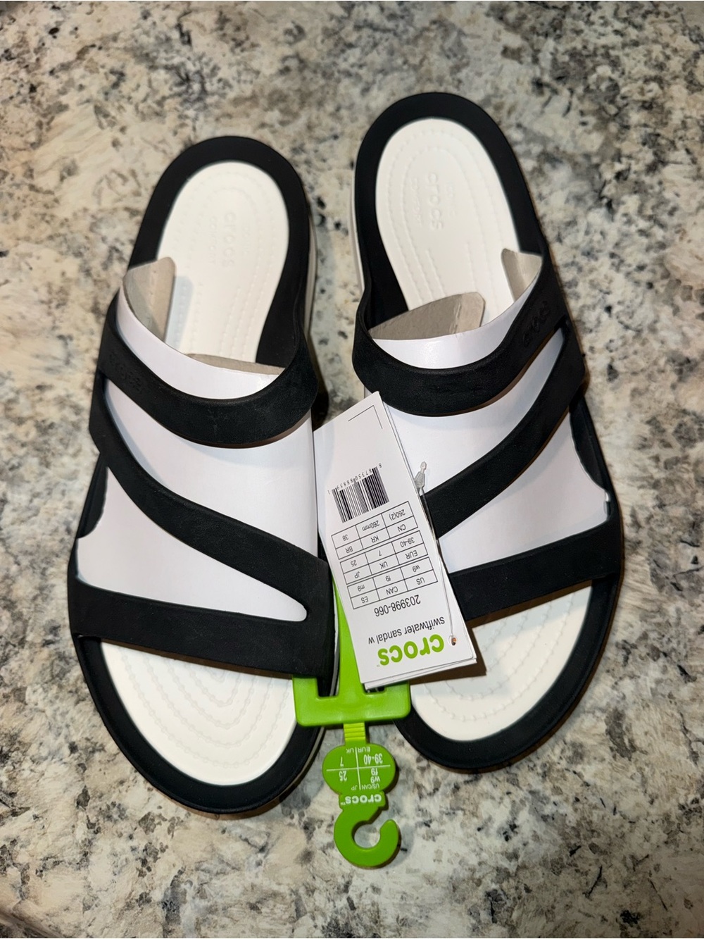 CROCS Women’s Black and White Strappy Slide Sandals
